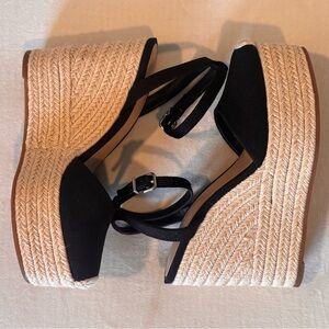 Black Espadrille Platform Wedges with Ankle Strap